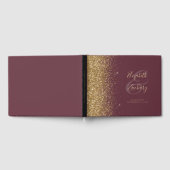 Modernes Dark Burgundy Gold Glitzer Script Gästebuch (Voll)