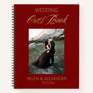 Modernes Dark Red Wedding Gästebuch Notizblock