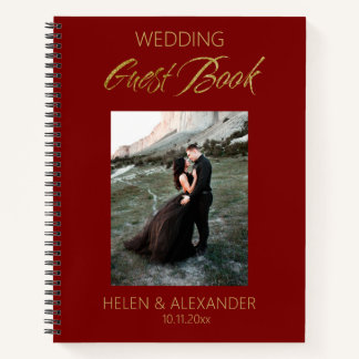 Modernes Dark Red Wedding Gästebuch Notizblock