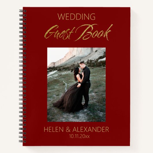 Modernes Dark Red Wedding Gästebuch Notizblock (Vorderseite)