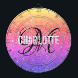 Modernes Dart-Board für Regenbogen-Glitzer Dartscheibe<br><div class="desc">Modernes Regenbogen Glitzer Dartboard mit weißem Typografie-Namen und schwarzem Monogramm. Personalisieren Sie mit Name und Initial.</div>