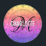 Modernes Dart-Board für Regenbogen-Glitzer Dartscheibe<br><div class="desc">Modernes Regenbogen Glitzer Dartboard mit weißem Typografie-Namen und schwarzem Monogramm. Personalisieren Sie mit Name und Initial.</div>