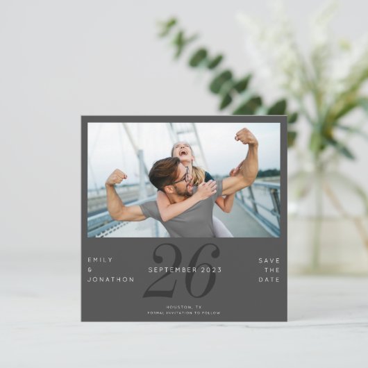 Modernes Date Foto dunkelgrau Save the Date (Stehend Vorderseite)