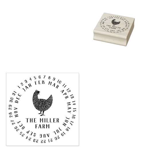 Modernes Datum des Monats Frisches Hühnchen Gummistempel (Stempel)
