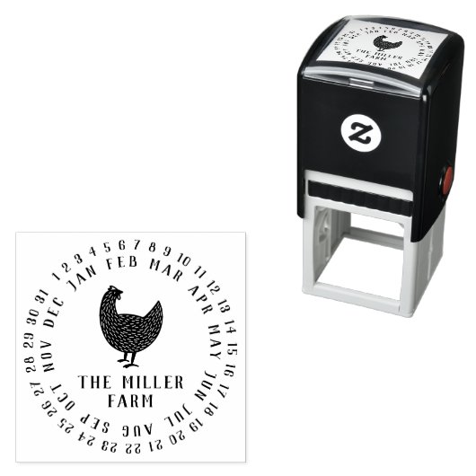 Modernes Datum und Hühnername Personalisiertes Ei Permastempel (Beispiel)
