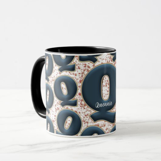 Modernes Deep Blue Monogram Niedlich Tasse (Vorderseite Links)