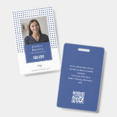 Modernes Deep Blue Student Mitarbeiter Foto QR Bar Ausweis (Front & Back)
