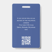 Modernes Deep Blue Student Mitarbeiter Foto QR Bar Ausweis (Back)