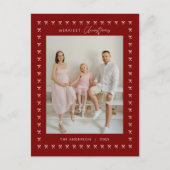 Modernes Deep Red Bow Pattern Family Foto Weihnach Postkarte (Vorderseite)