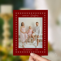 Modernes Deep Red Bow Pattern Family Foto Weihnach