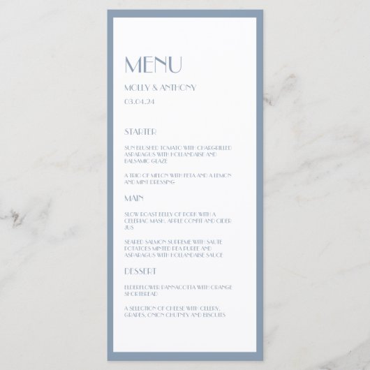 Modernes Deko Dusty Blue Wedding Flat Menu Menükarte (Vorderseite)