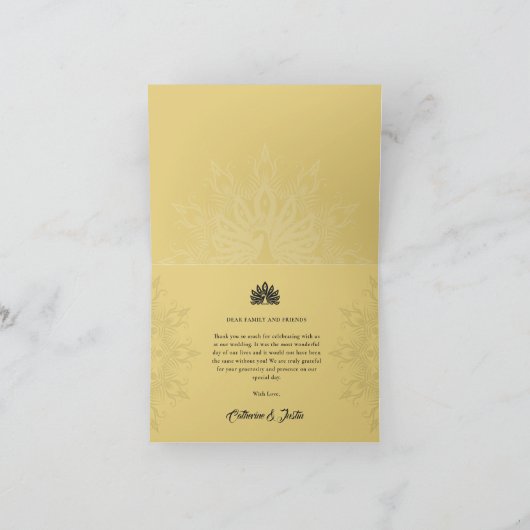 Modernes Deko-Gold-Pfau-Foto geklappt Dankeskarte (Innenseite)