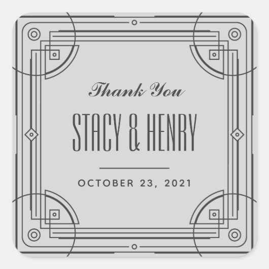 Modernes Deko-Rahmen-Hochzeitsticker - Grau Quadratischer Aufkleber (Vorderseite)