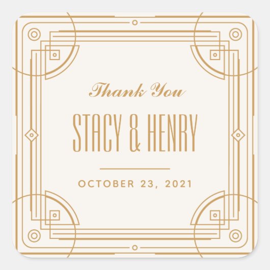 Modernes Deko-Rahmen-Hochzeitsticker - Tan Quadratischer Aufkleber (Vorderseite)