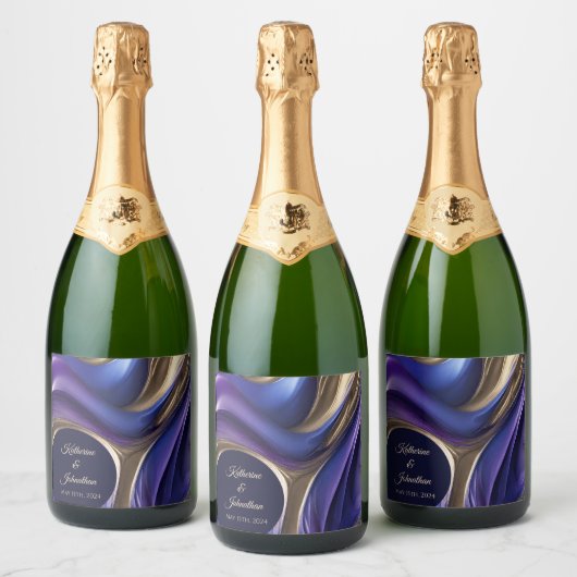 Modernes Dekor für Hochzeitstische Lila Gold- Schaumweinetikett (Flaschen)