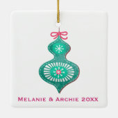 Modernes Dekorationsbaum Weihnachtsfest Foto Keramikornament (Rückseite)