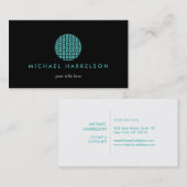 Modernes Dekorlogo Aquamarin auf Schwarz Visitenkarte (Vorne/Hinten)
