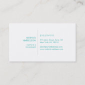 Modernes Dekorlogo Aquamarin auf Schwarz Visitenkarte (Rückseite)