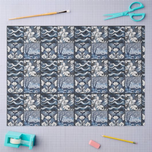 Modernes Dekouting für blaue Tile Seidenpapier (Basteln)