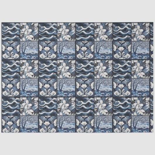 Modernes Dekouting für blaue Tile Seidenpapier (Vorderseite)