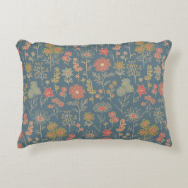Modernes Denim Blue & Coral Floral Dekokissen