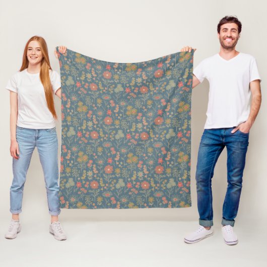 Modernes Denim Blue & Coral Floral Fleecedecke (Beispiel)