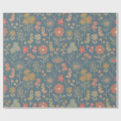 Modernes Denim Blue & Coral Floral Geschenkpapier (Flach)