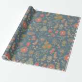 Modernes Denim Blue & Coral Floral Geschenkpapier (Ungerollt)