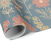 Modernes Denim Blue & Coral Floral Geschenkpapier (Rolleneckpunkt)