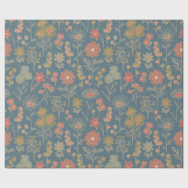 Modernes Denim Blue & Coral Floral Geschenkpapier