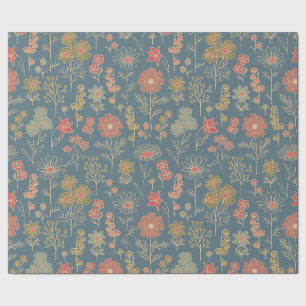 Modernes Denim Blue & Coral Floral Geschenkpapier