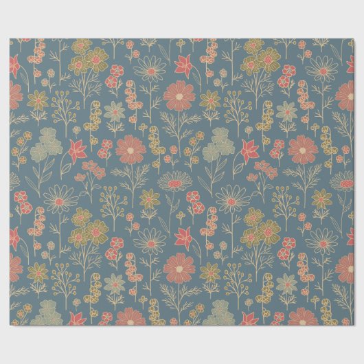 Modernes Denim Blue & Coral Floral Geschenkpapier (Saum)