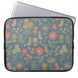 Modernes Denim Blue & Coral Floral Laptopschutzhülle