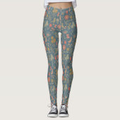 Modernes Denim Blue & Coral Floral Leggings (Vorderseite)