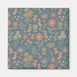 Modernes Denim Blue & Coral Floral Magnet