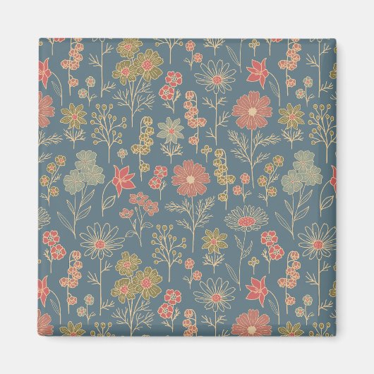 Modernes Denim Blue & Coral Floral Magnet (Vorne)