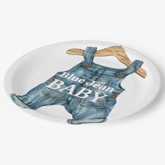 Modernes Denim Blue Jean Baby Boy Baby Shower Pappteller (Schrägansicht)