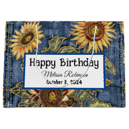 Modernes Denim und Sonnenblumen zum Geburtstag Große Geschenktüte