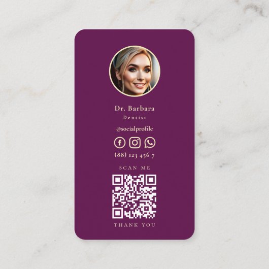 MODERNES DENTIST ORTHODONTIST LUXUS LILA GOLD VISITENKARTE (Rückseite)