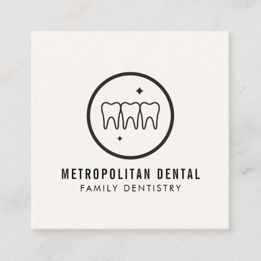 Modernes Dentist zisst schwarzes Logo auf Elfenbei Quadratische Visitenkarte (Vorderseite)