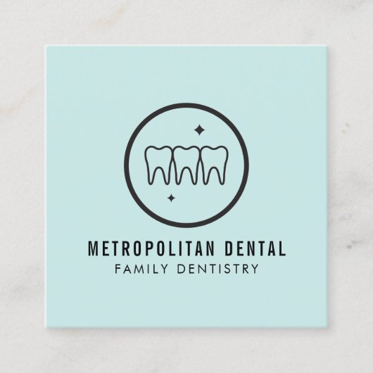 Modernes Dentist zisst schwarzes Logo auf Minze Quadratische Visitenkarte (Vorderseite)