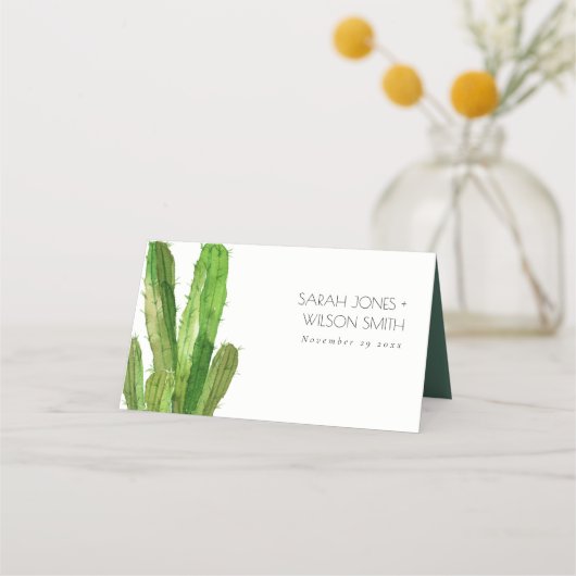 MODERNES DESERT GREEN CACTUS FOLIAGE WATERCOLOR PLATZKARTE (Rückseite)