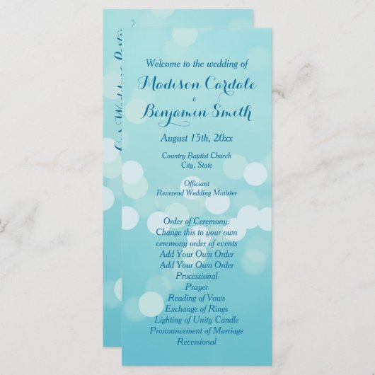 Modernes Design Aqua Blue Wedding Programm Vorlage (Vorne/Hinten)