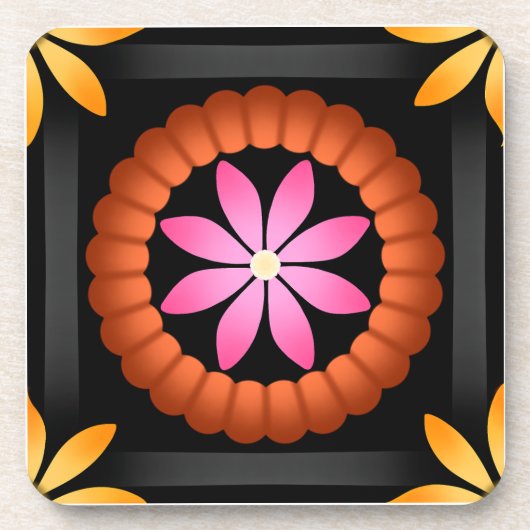 Modernes Design der Blume auf schwarzem Hintergrun Getränkeuntersetzer (Vorderseite)