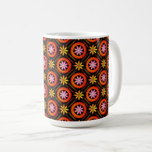 Modernes Design der Blume auf schwarzem Hintergrun Kaffeetasse (VorderseiteRechts)