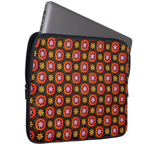 Modernes Design der Blume auf schwarzem Hintergrun Laptopschutzhülle (Vorne Rechts)