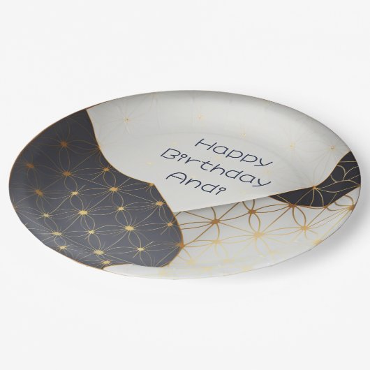 Modernes Design der japanischen Schwarz- und Gold- Pappteller (Schrägansicht)