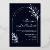 Modernes Design der Navy Arch Line | Silber Folieneinladung (Vorderseite)