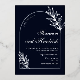 Modernes Design der Navy Arch Line | Silber Folieneinladung