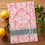 Modernes Design der Spitzenmatte - Korallen und Gr Küchentuch<br><div class="desc">Trendige und feminine Blumendamken mit beliebten Farben. Der Damast hat einen skurrilen Chalkboard-Look.</div>